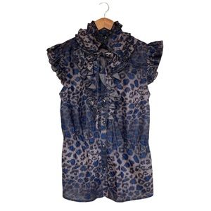 Lapis Blue Cheetah Ruffle Top